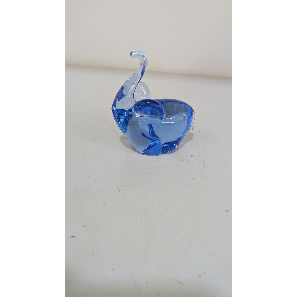 Vintage Cobalt Blue Art Glass Elephant Figurine Trunk Up Good Luck Hand Blown